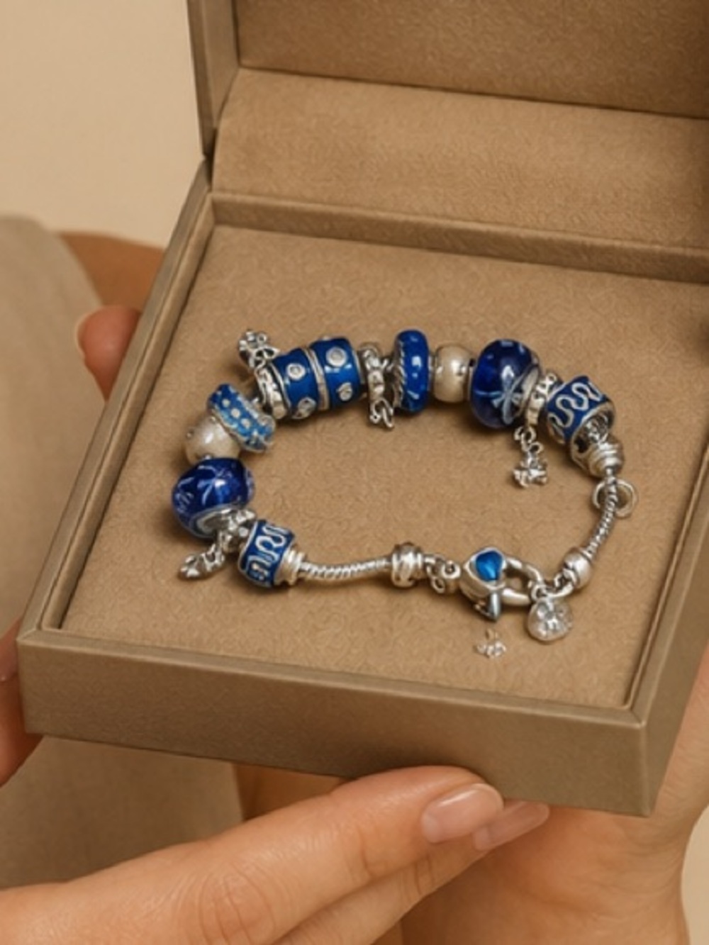 Blue Charm Bracelet | European Style Charm Bracelet | Silver Tone
